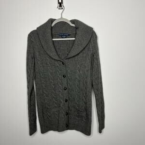 Ralph Lauren Cardigan Sweater Womens Medium Gray Cashmere Wool Shawl Collar Vtg